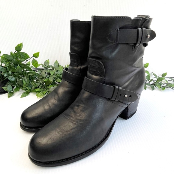 rag & bone 'Harper' Moto Boot stocked heel adjustable straps Black Size 9 - Picture 6 of 12